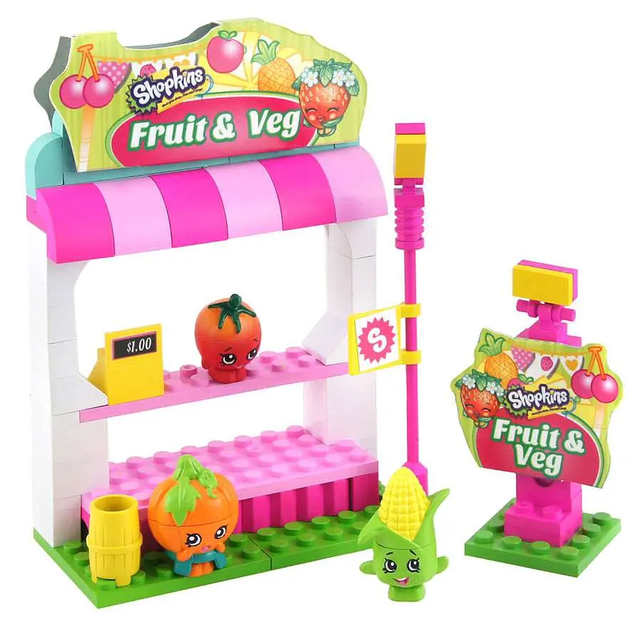 Moose Toys Shopkins Kinstructions 101-Piece Fruit & Veggie Stand Building Set 1