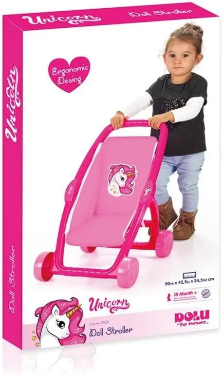 Dolu Pink Unicorn Doll Stroller - Ergonomic, Durable Playset For Toddlers 1