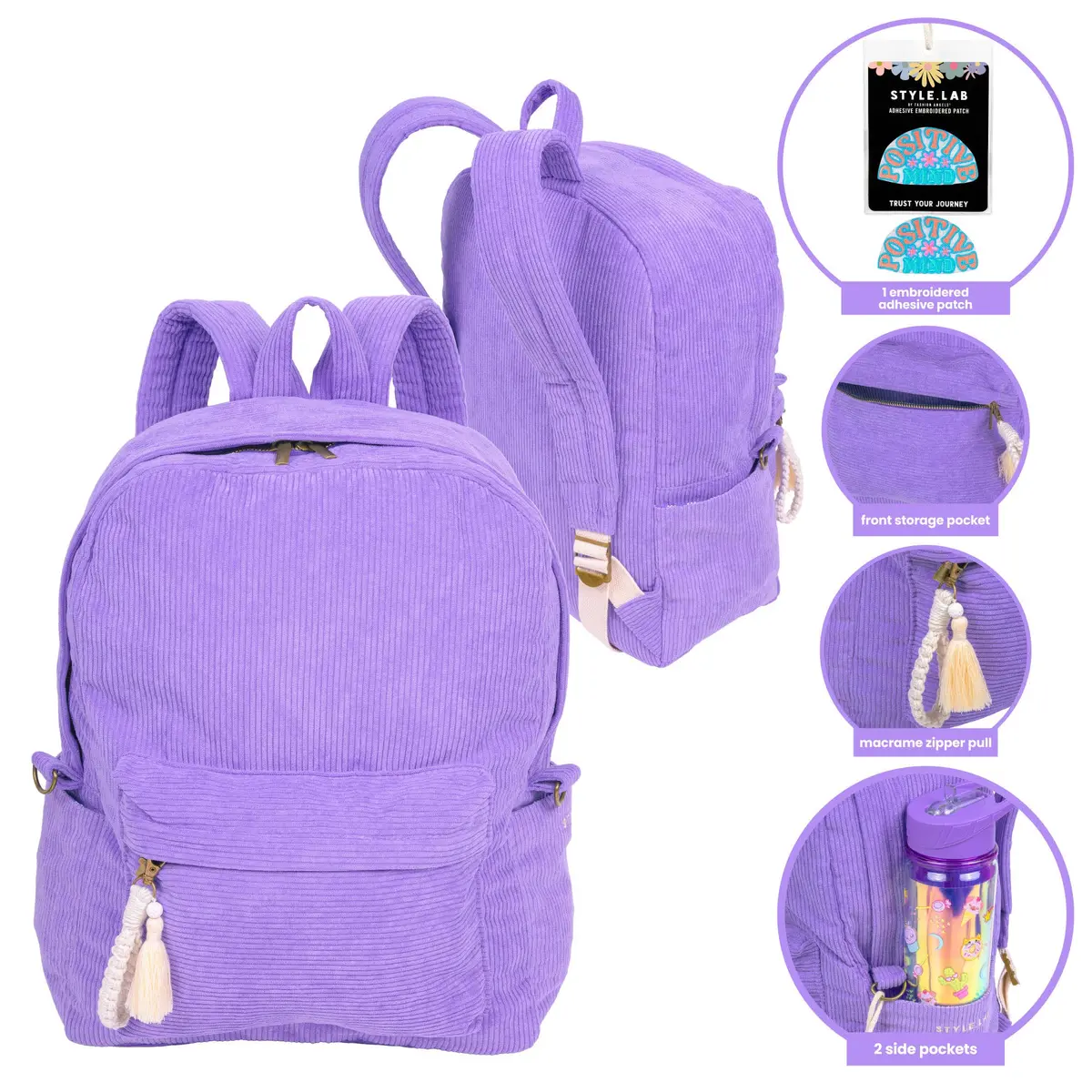 Style.Lab: Billie Corduroy Backpack - Periwinkle 1