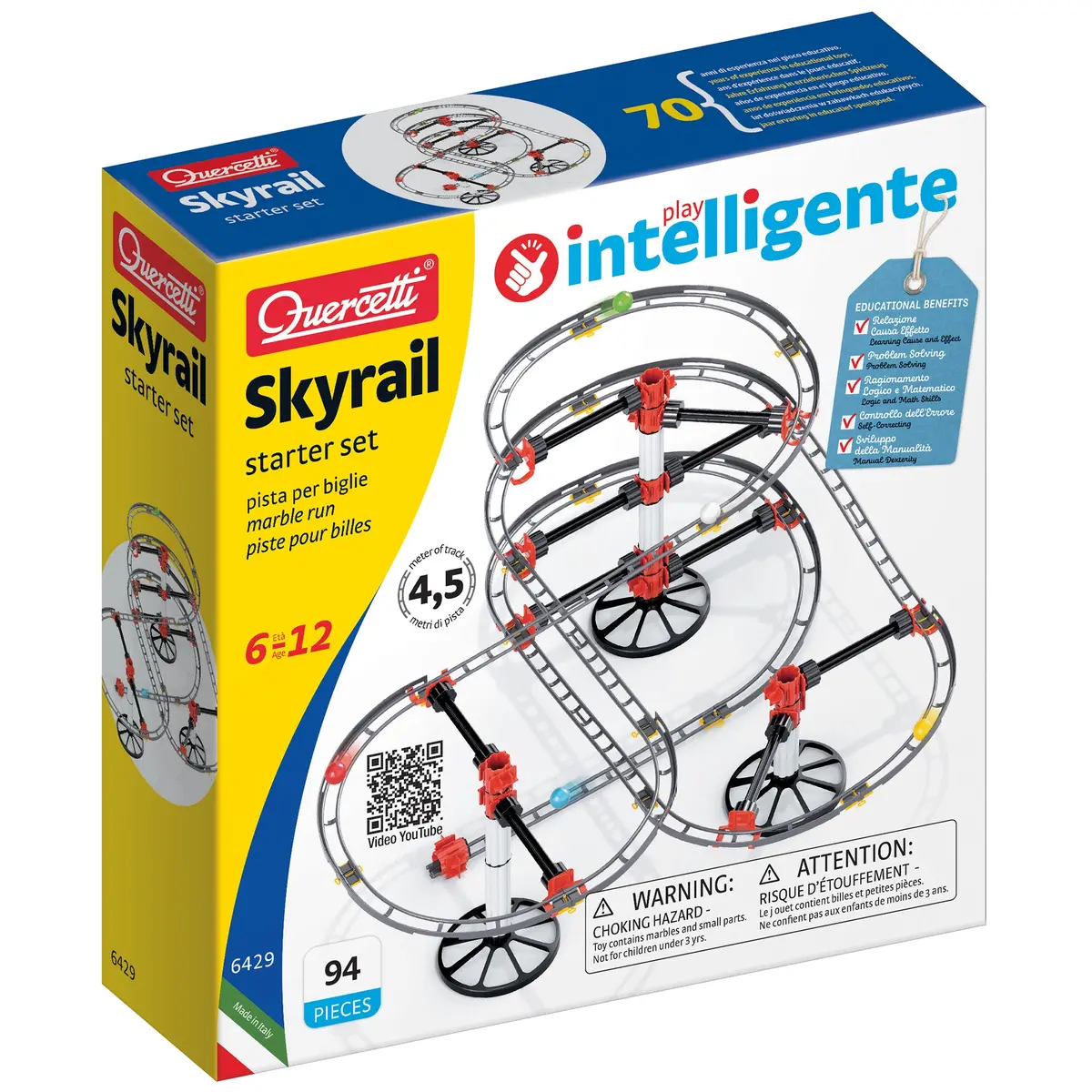Quercetti Skyrail Starter Set 94-Piece Marble Rollercoaster Run - Stem Building Kit 1