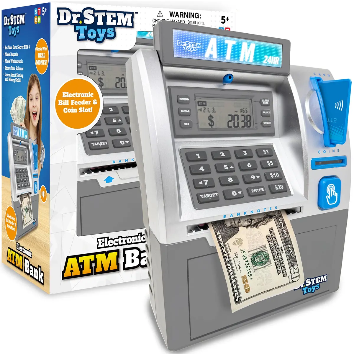 Dr. Stem Deluxe Atm Savings Bank - Real Money Management With Digital Lcd, Coin Counting, Bill Feeder, Pin Security, Stem Learning For Ages 5+ 1