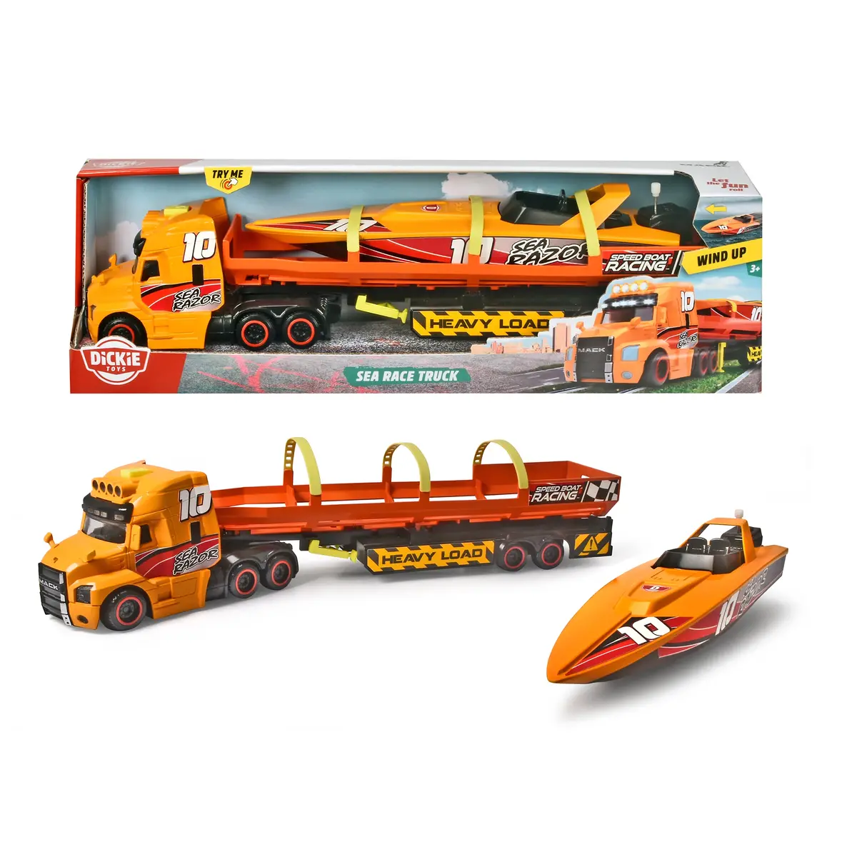 Dickie Toys Mack Truck With Light-Up Trailer And Motorized Boat 1