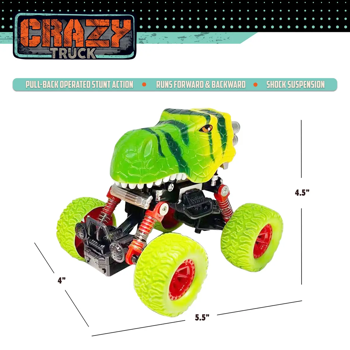 Thin Air Toys Crazy Truck Big Wheels Dinosaur Stunt Truck 4.5" 2