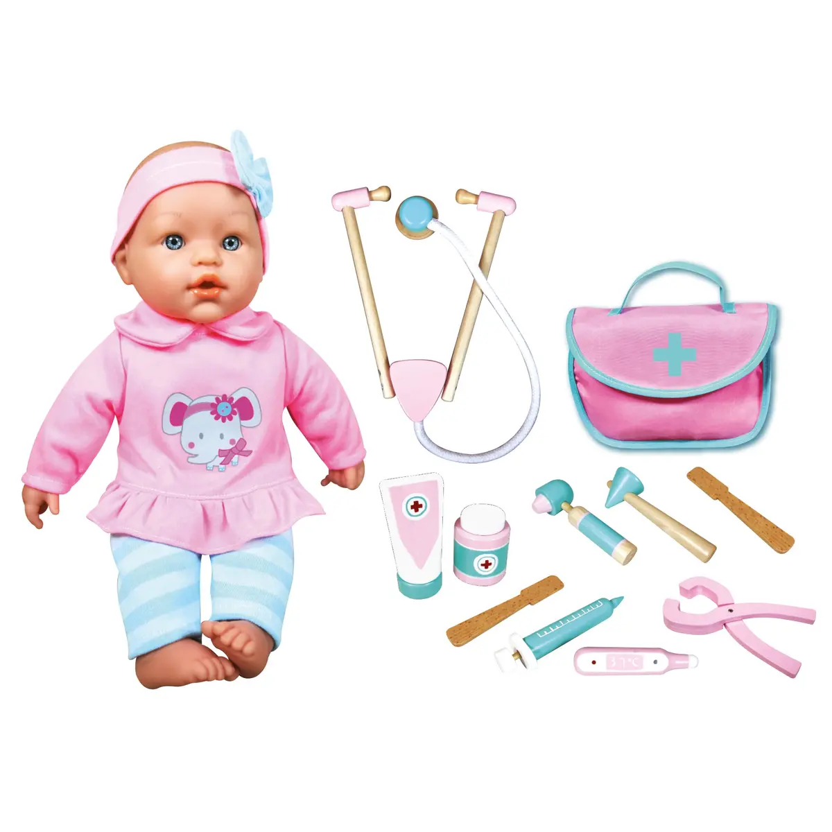 Lissi 14" Baby Doll & Doctor Set With Wooden Accessories 1