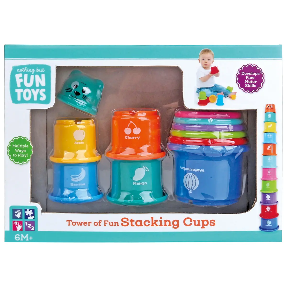 Nothing But Fun Toys Tower Of Fun Stacking Cups - 10Pc Rainbow Delight 1