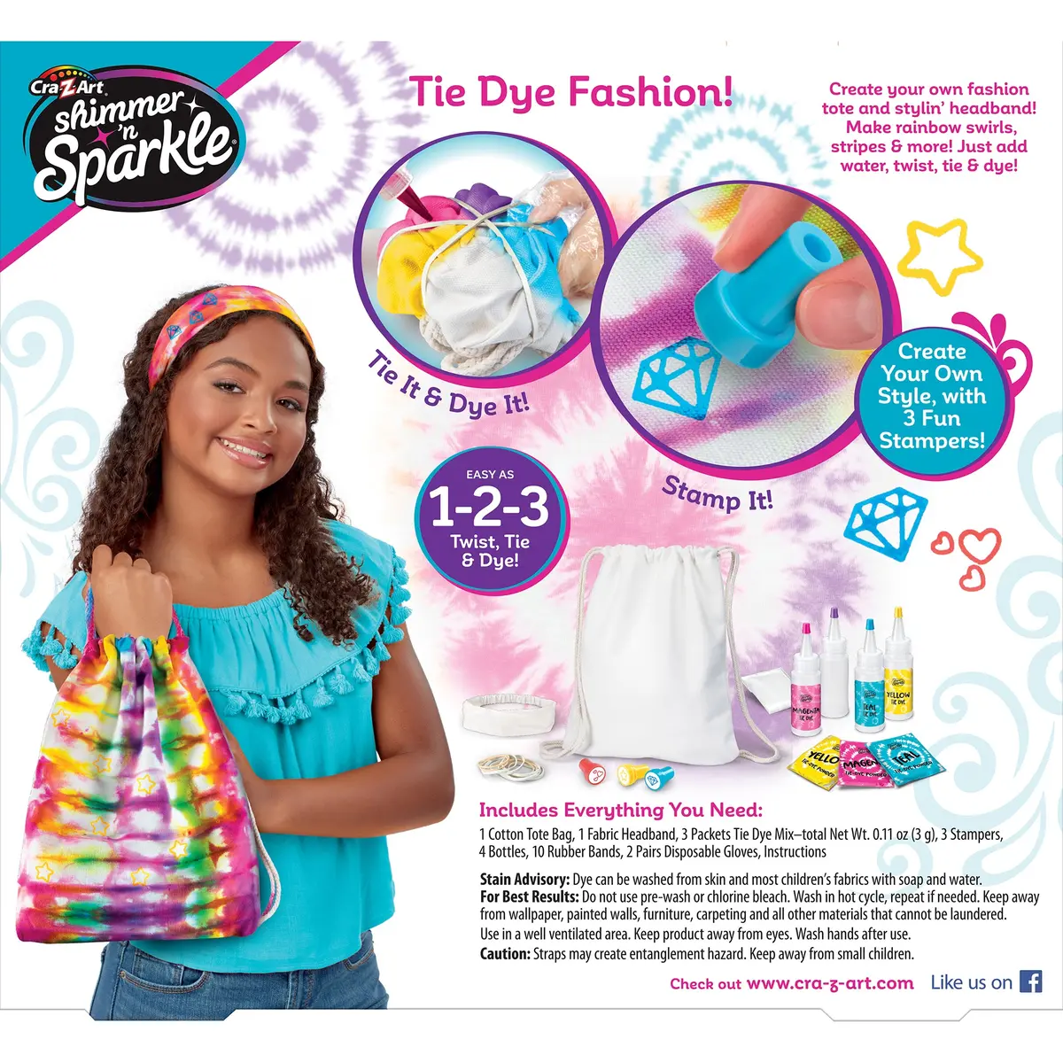 Cra-Z-Art Shimmer N' Sparkle Tie Dye Fashion Tote & Headband Kit - Pink/Yellow/Blue 1