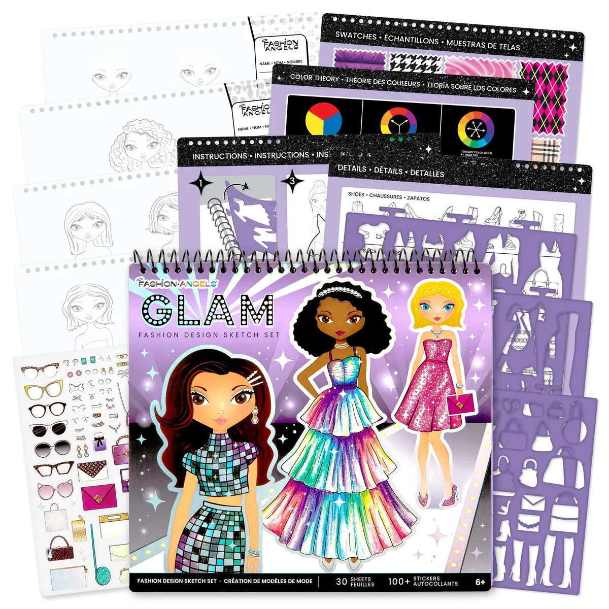 Fashion Angels Glam Fashion Design Sketch Set - Activity Kit For Kids 6+ 1