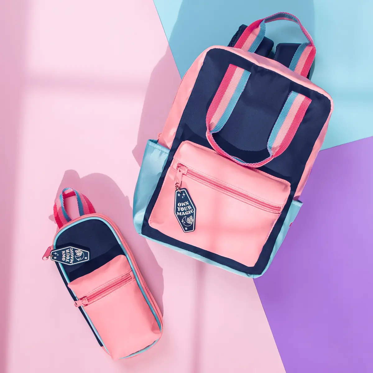 Style.Lab: Harlow Colorblock Backpack Pouch Set - Navy & Pink 1