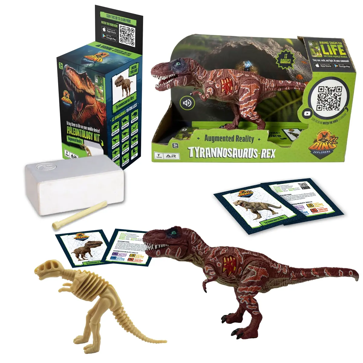 Dino Explorers Ar Dinosaur Xl & Brick Combo - 10" T-Rex Sound Figure & Dig Kit 1