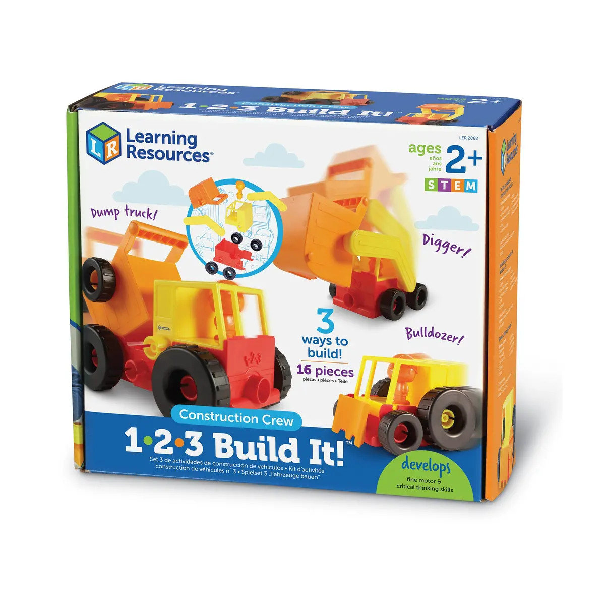 1-2-3 Build It! Construction Crew 16-Piece Playset - Durable Snap-Together Construction Toys 1