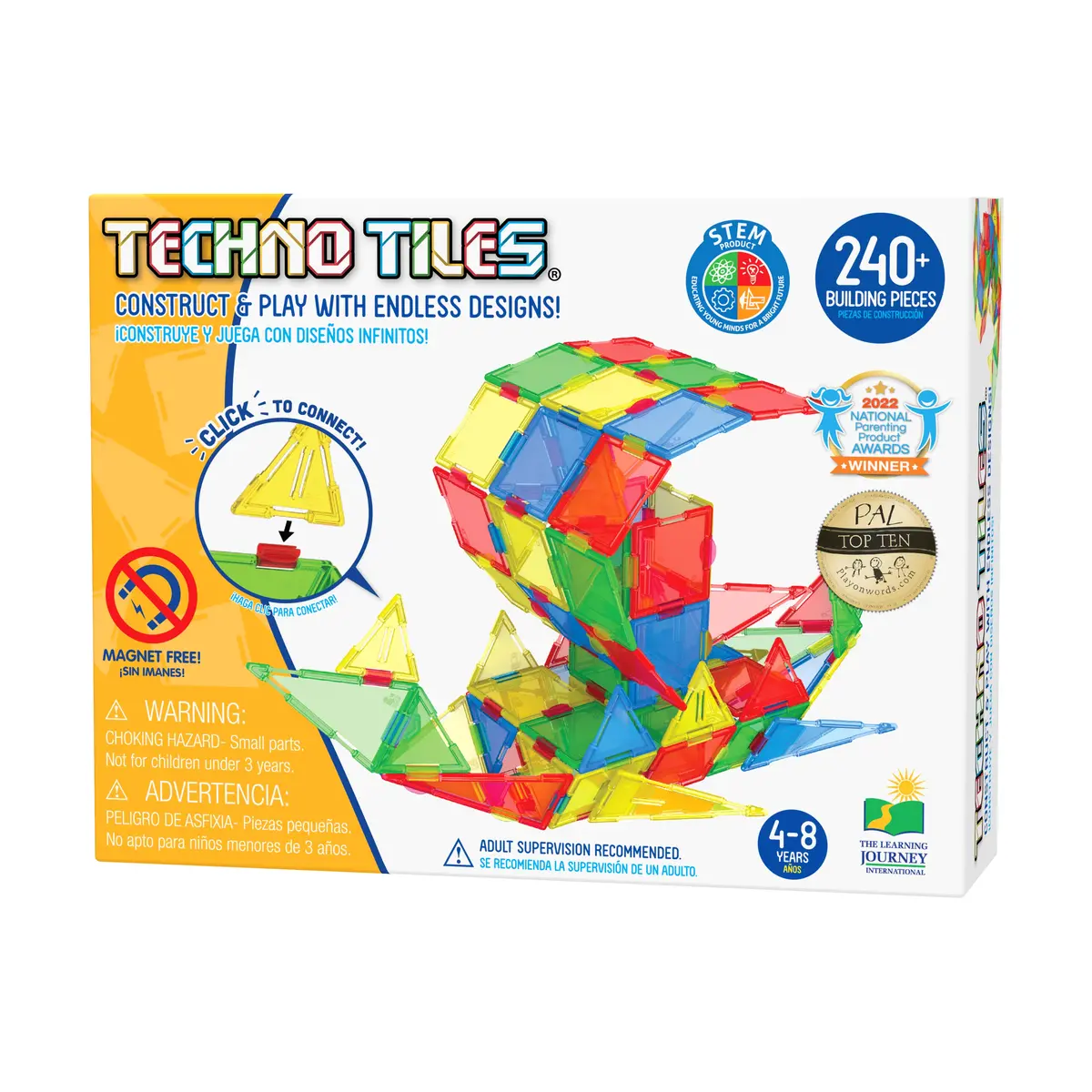 Techno Tiles Geometric Snap & Build Set - Primary Colors, 240+ Pieces 1