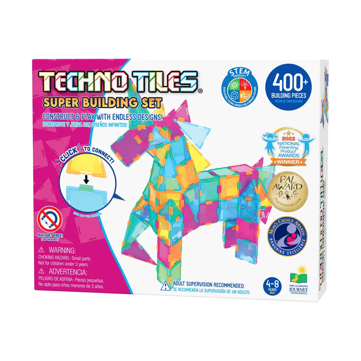 Techno Tiles Super Building Set - Pastel 400+ Pieces Pastel - Brain Boosting Builder 1