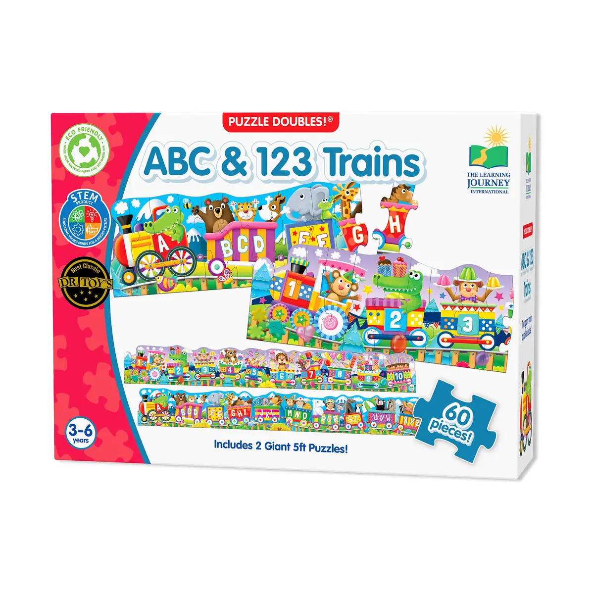 Puzzle Doubles! Abc & 123 Trains Floor Puzzles - 60 Pcs 1