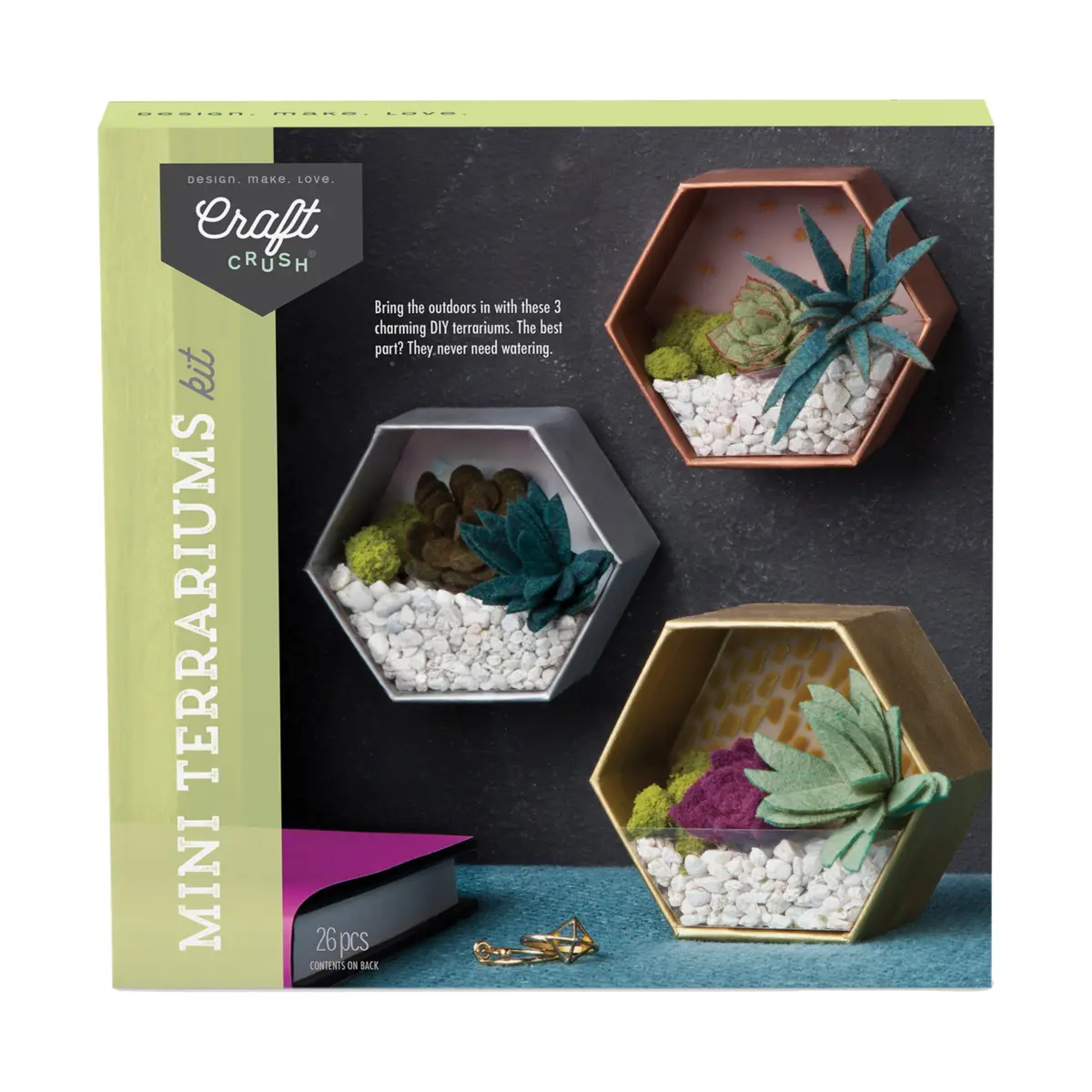 Craft Crush Mini Terrariums Kit - Create Felt Succulent Displays 1