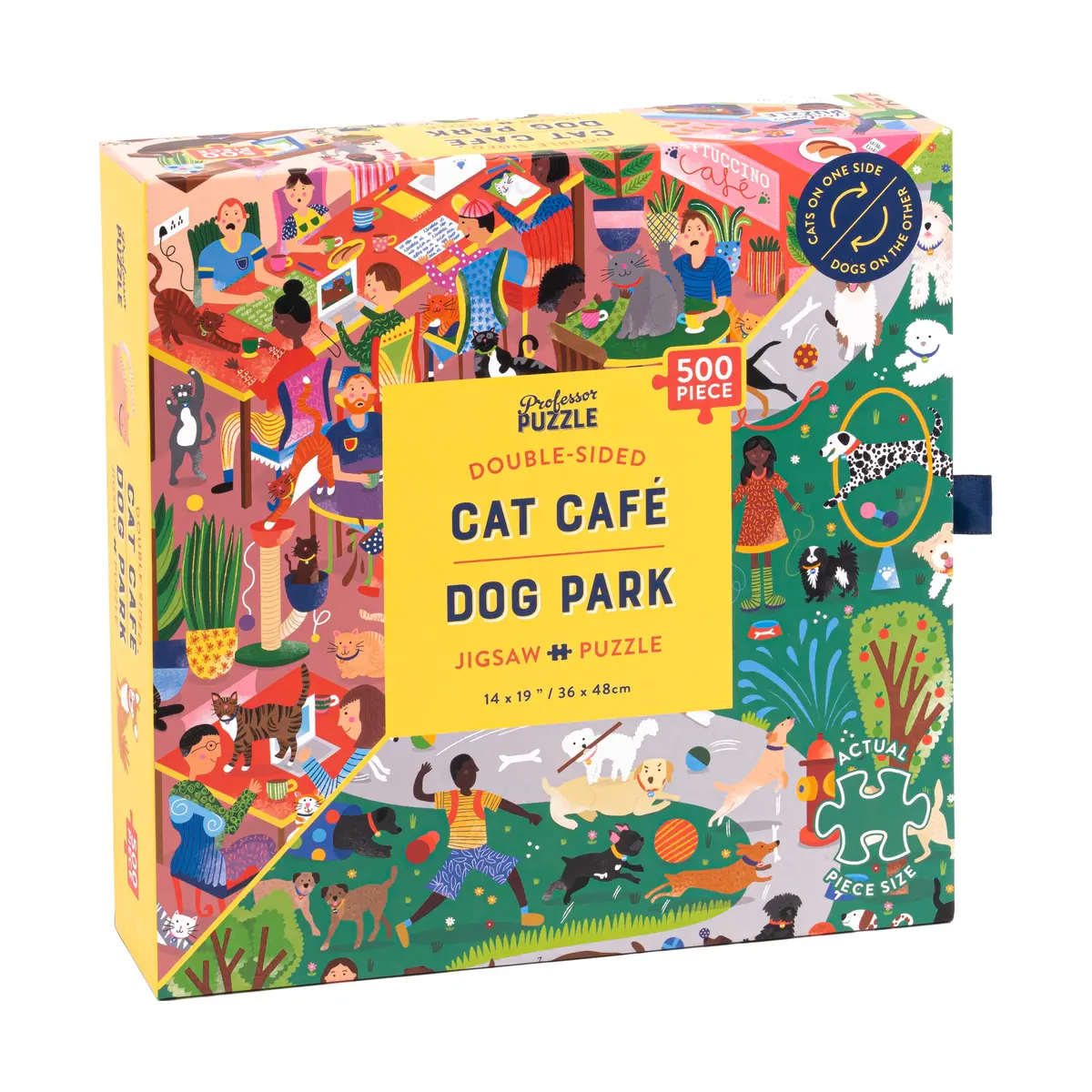 Furry Friends Fiesta Double-Sided Cat Cafe & Dog Park Jigsaw Puzzle - 500 Pc 1