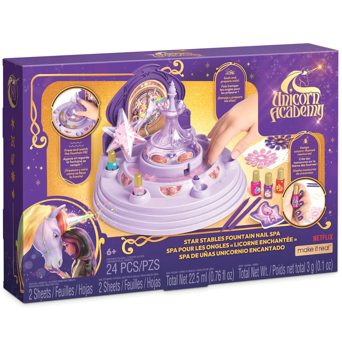 Make It Real Unicorn Academy Star Stables Fountain Nail Spa Kit – Bubble Soak, Polish & Glow Decals 1