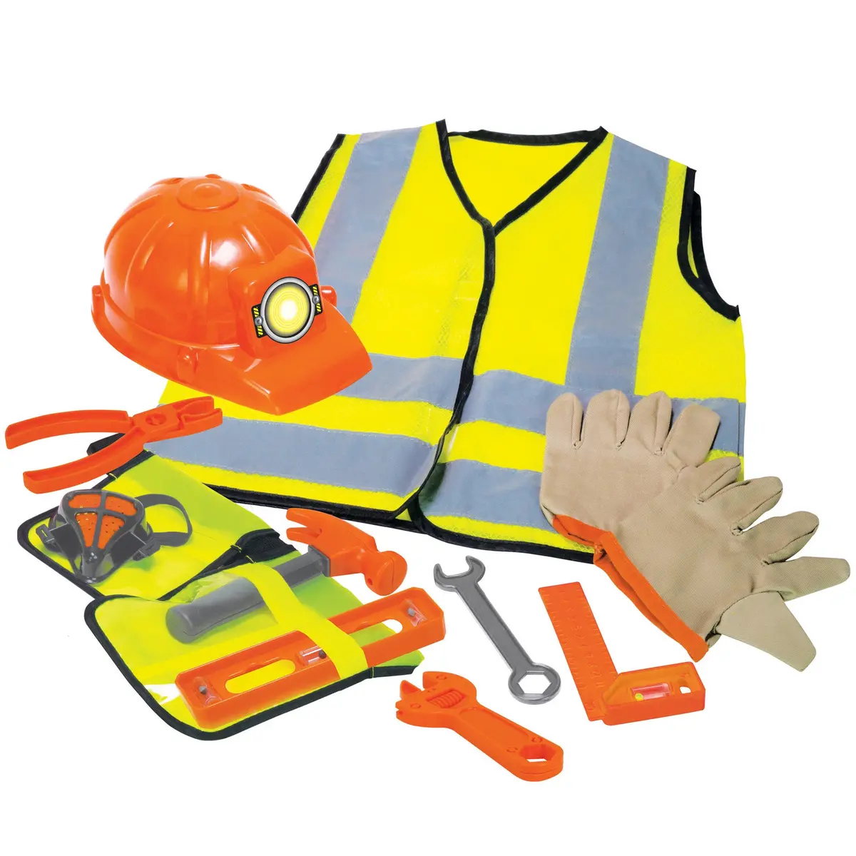 Playful Minds 12Pc Construction Worker Dress-Up Set - Yellow/Orange - Kids 3+ 1