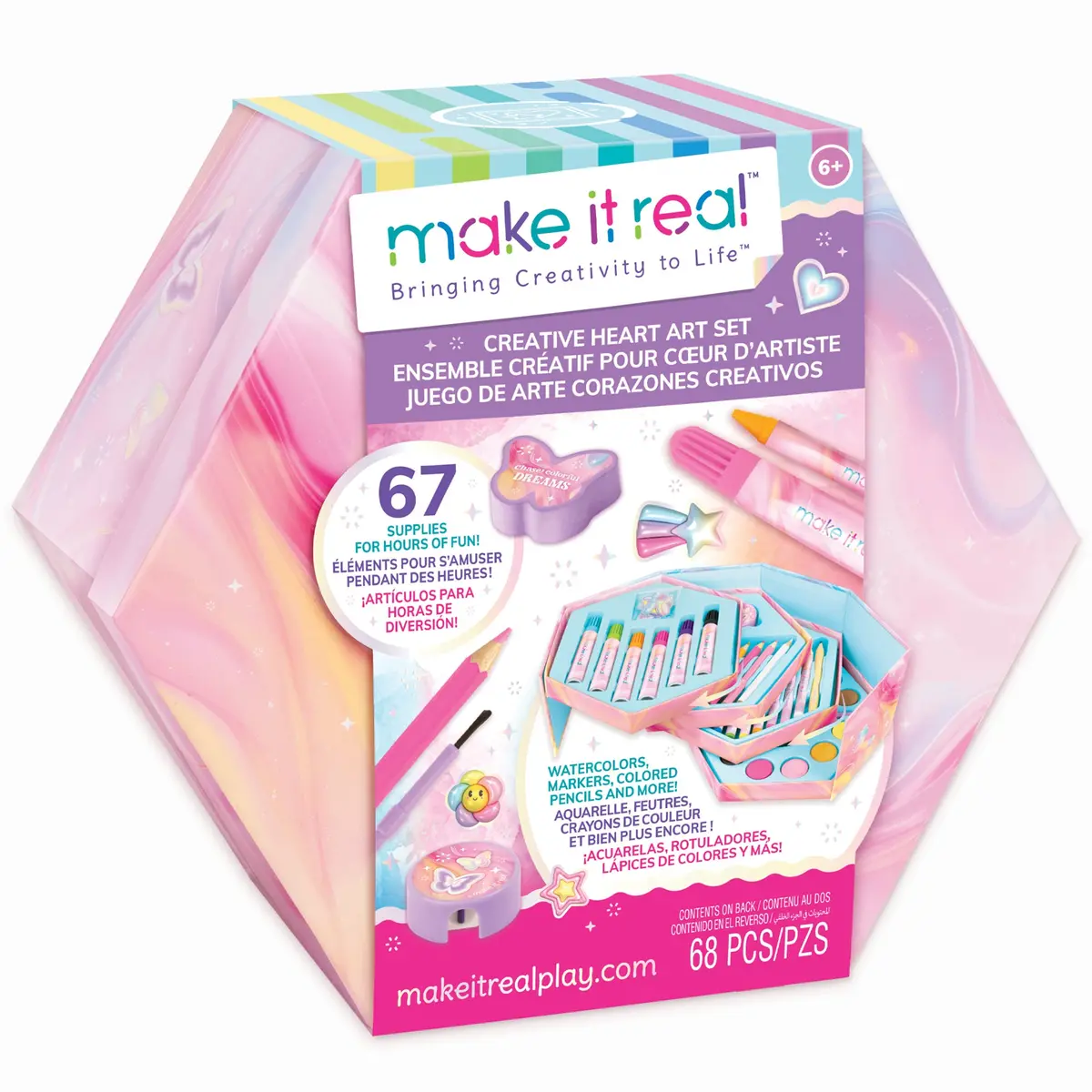 Make It Real Creative Heart Art Studio Set - Hexagon 68Pc Kit For Tween Girls 1