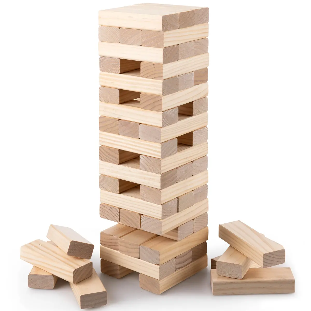 Grasshopper Games Giant Stack 'N' Fall Wooden Block Game With Carry Bag, Family Friendly 1