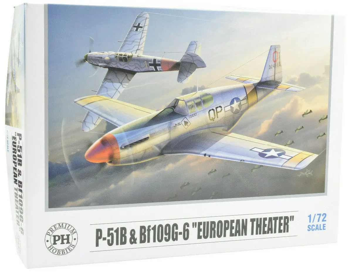 Premium Hobbies P-51B & Bf109 G-6 Twin Pack 1:72 Scale Model Airplane Kits 138V 1