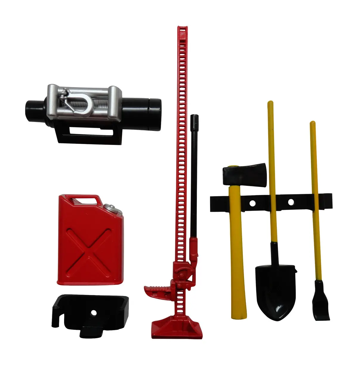 Apex Rc Products 1/10 Rc Rock Crawler Scale Accessory Set W/ Gas Can, Winch, Jack, Shovel, Axe, & Pry Bar #4053 1