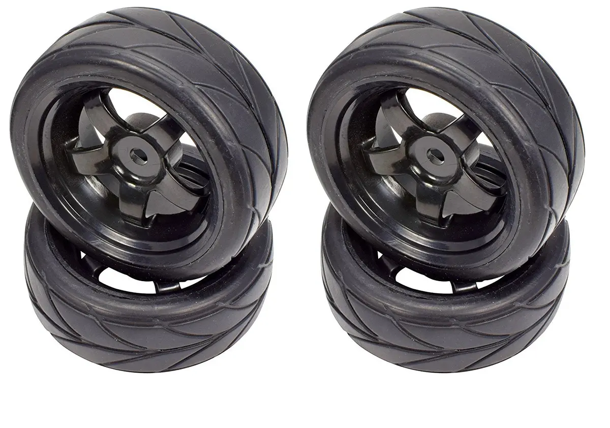 Apex Rc Products 1/10 On-Road Black 5 Spoke Wheels & V Tread Rubber Tire Set #5000 1