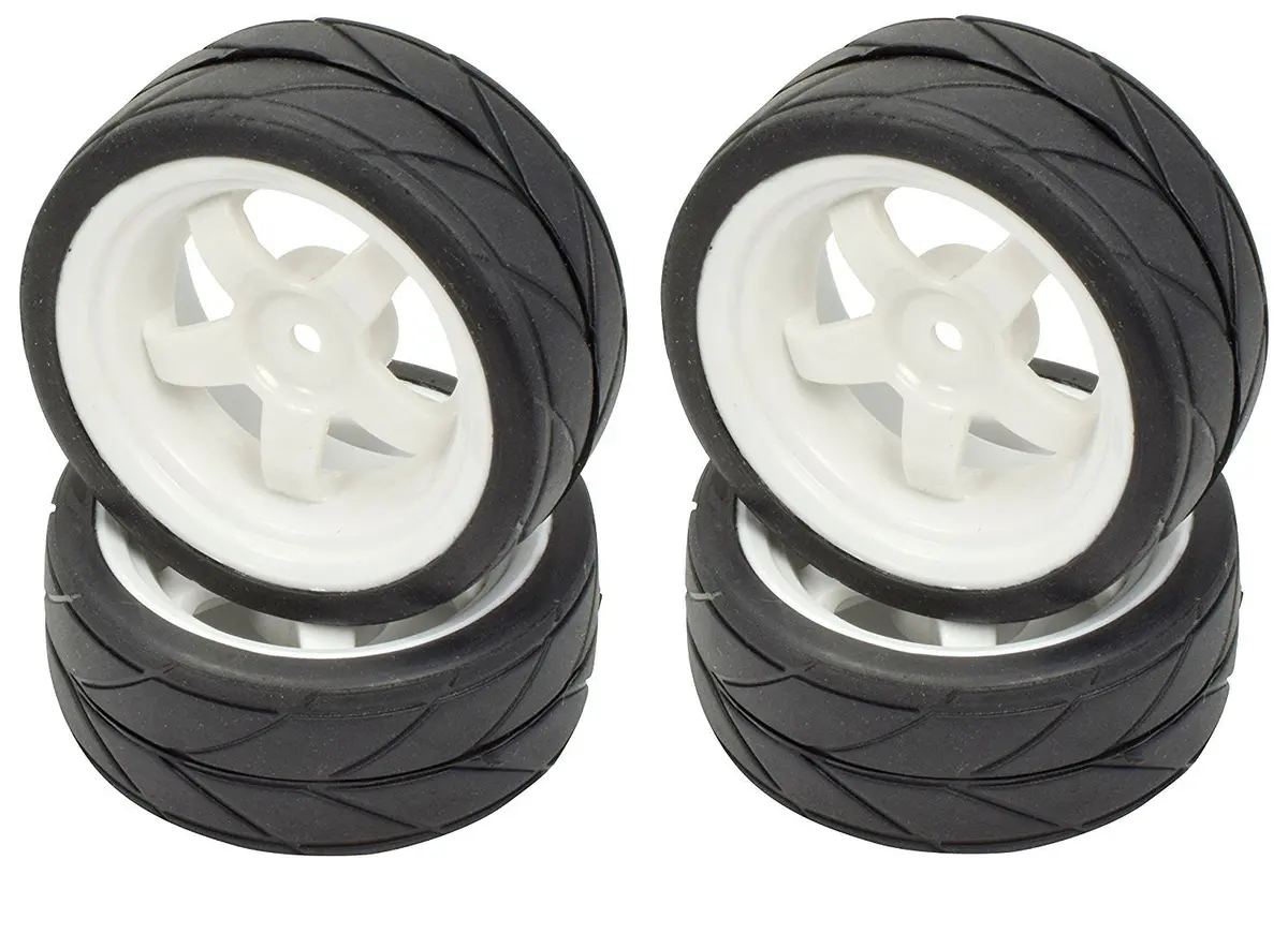Apex Rc Products 1/10 On-Road White 5 Spoke Wheels & V Tread Rubber Tire Set #5015 1