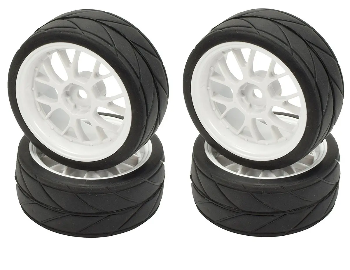 Apex Rc Products 1/10 On-Road White Mesh Wheels & V Tread Rubber Tire Set #5017 1
