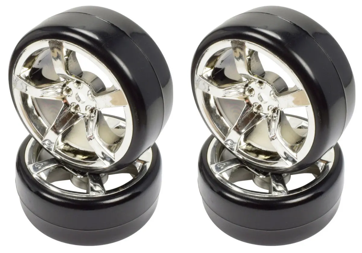 Apex Rc Products 1/10 On-Road Chrome 5 Spoke Wheels & Drift Tire Set #5030 1