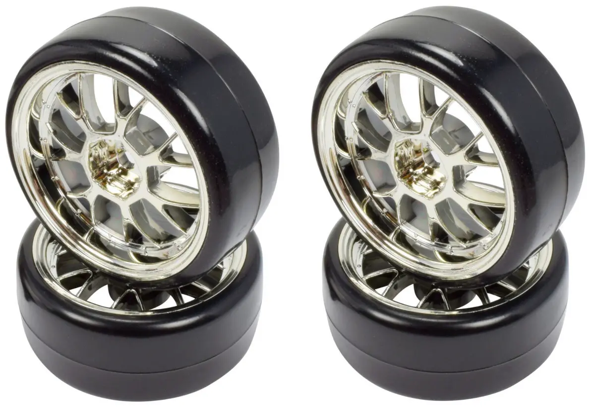 Apex Rc Products 1/10 On-Road Chrome Mesh Wheels & Drift Tire Set #5032 1