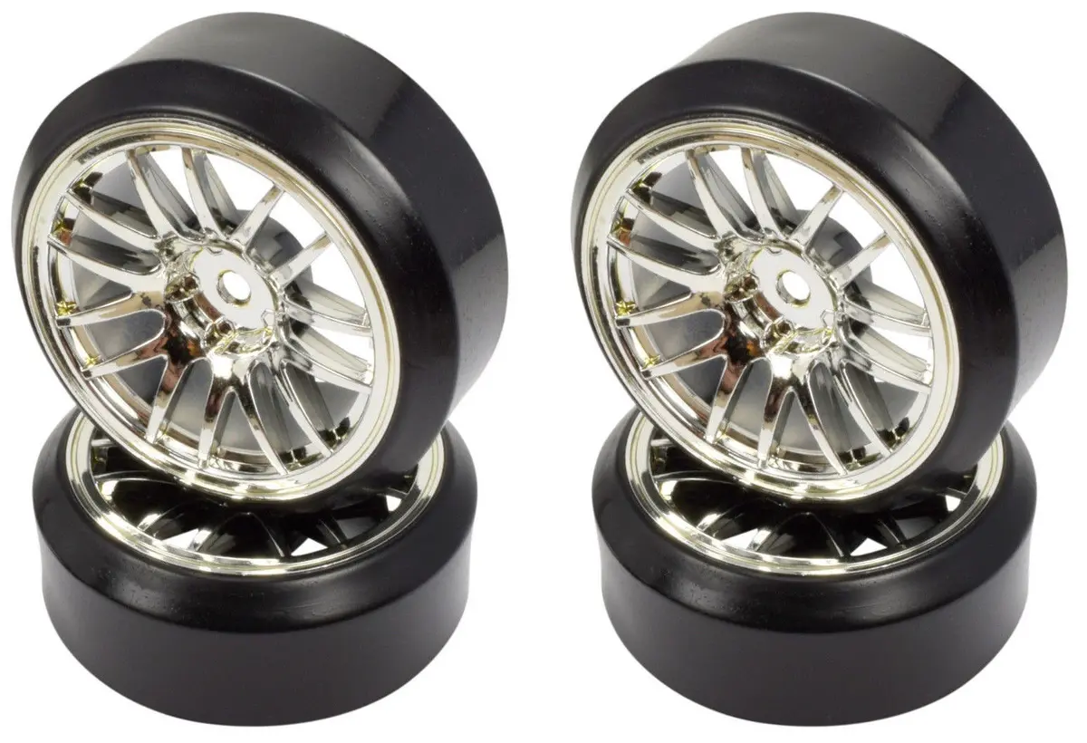 Apex Rc Products 1/10 On-Road Chrome Split 7 Spoke Wheels & Drift Tire Set #5033 1