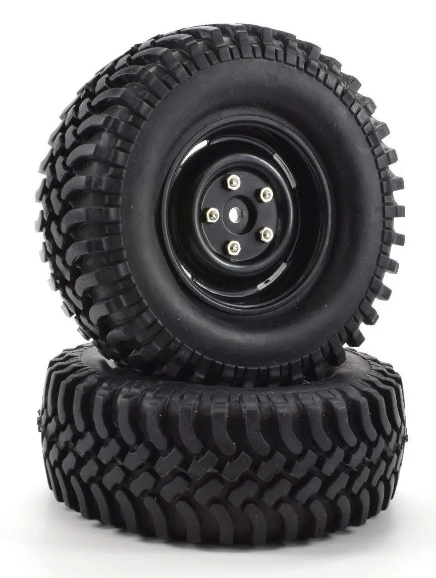 Apex Rc Products 1.9" Black "5 Lug" Wheels + 100Mm "Grinder" Crawler Tires #6160 1