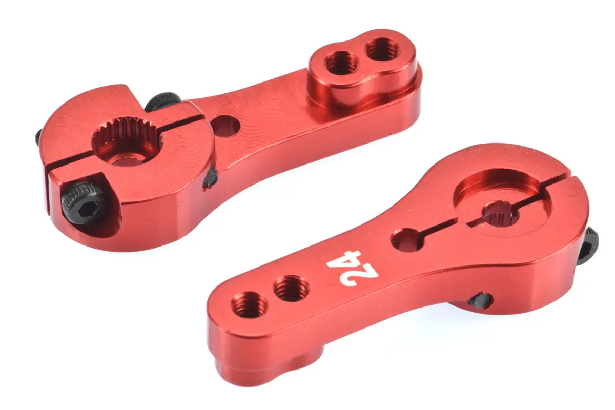 Apex Rc Products 24T Hitec Red Aluminum Dual Clamping Servo Horn -2 Pack #8011 1