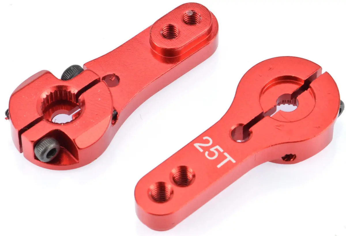 Apex Rc Products 25T Futaba Red Aluminum Dual Clamping Servo Horn - 2 Pack #8016 1