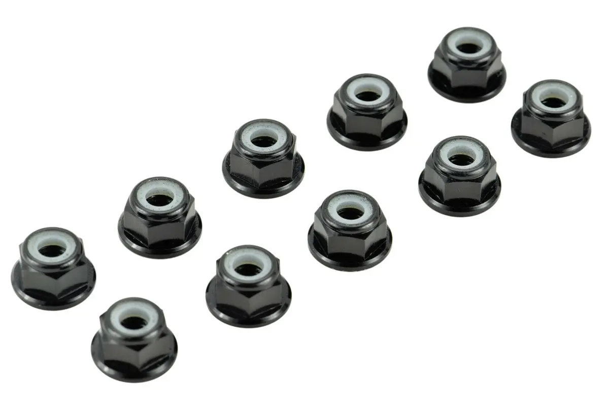 Apex Rc Products Black 4Mm Aluminum Serrated Nylon Locknut Wheel Nut Set #9800 1