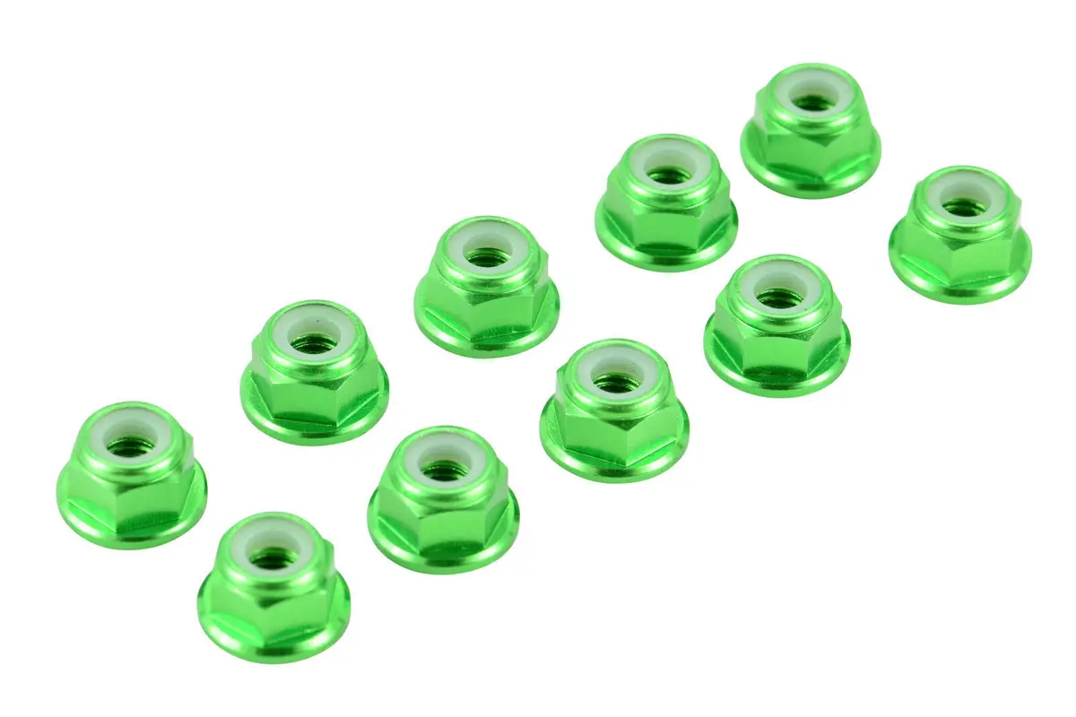 Apex Rc Products Green 4Mm Aluminum Serrated Nylon Locknut Wheel Nut Set #9802 1