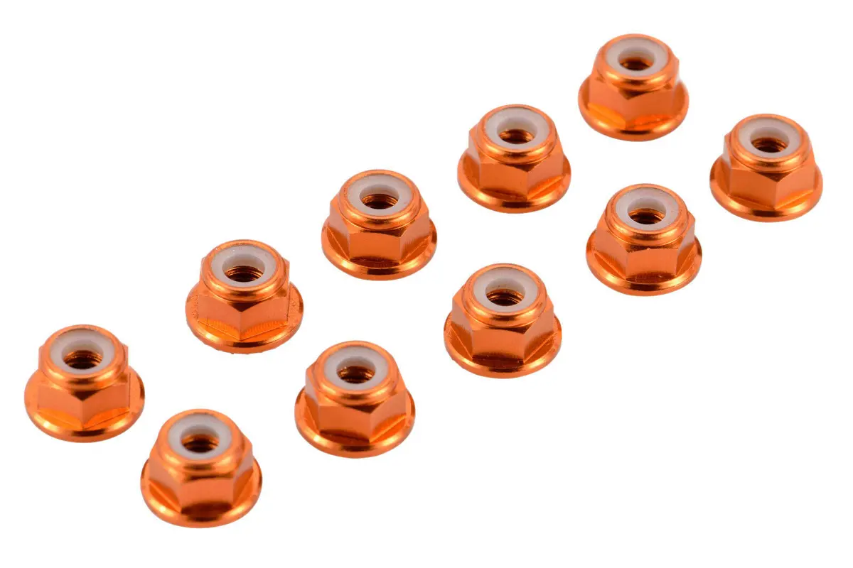Apex Rc Products Orange 4Mm Aluminum Serrated Nylon Locknut Wheel Nut Set #9803 1