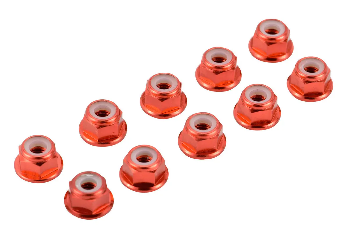 Apex Rc Products Red 4Mm Aluminum Serrated Nylon Locknut Wheel Nut Set #9804 1