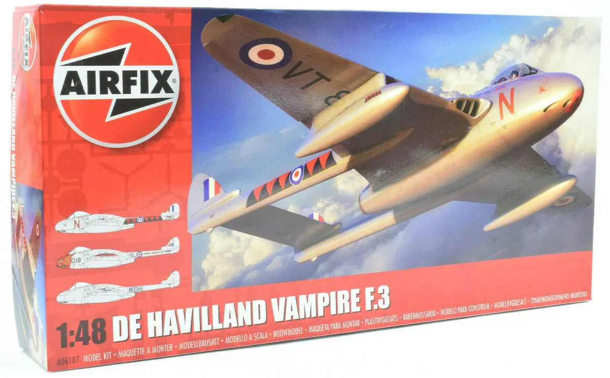 Airfix De Havilland Vampire F.3 1:48 Scale Plastic Model Airplane A06107 1