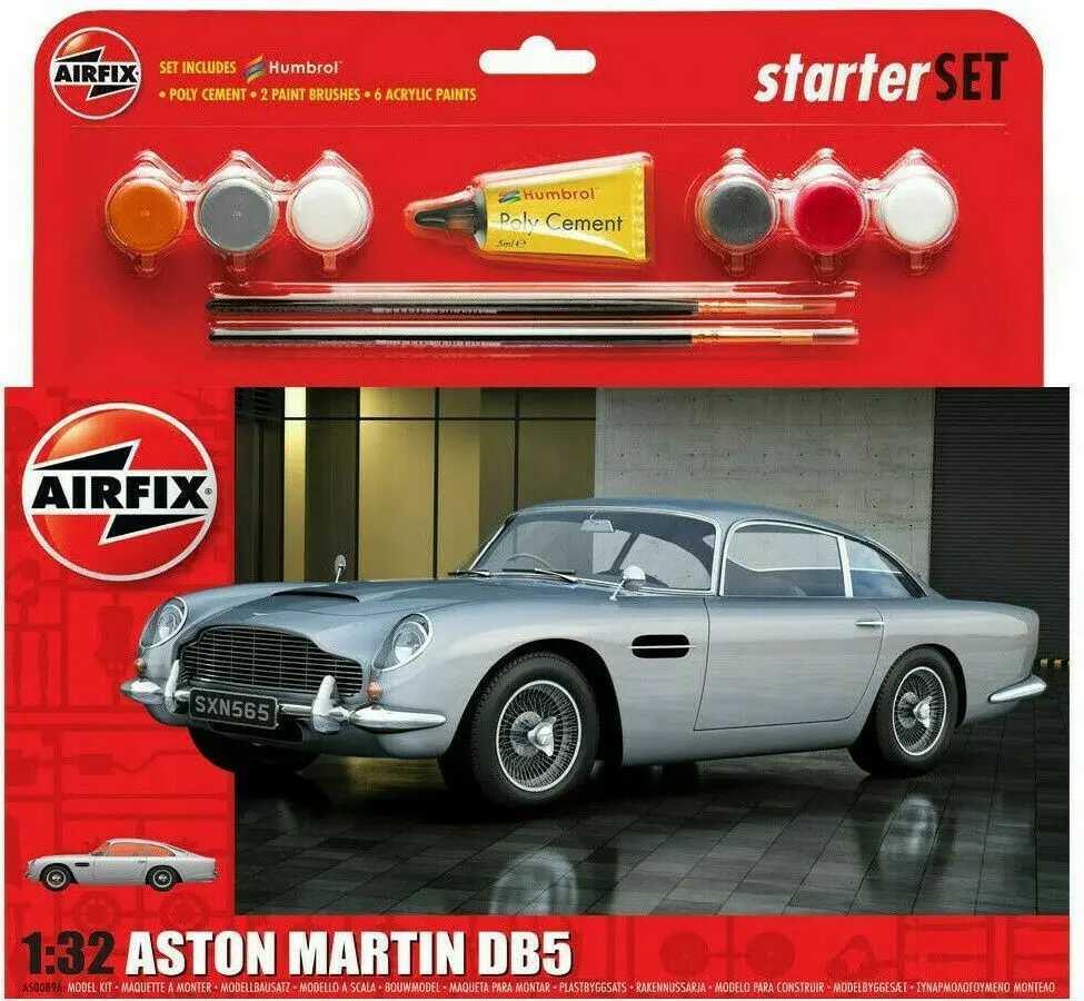 Airfix Aston Martin Db5 Glue, Paints, Brushes Starter Set 1:32 Model Kit A50089b 1