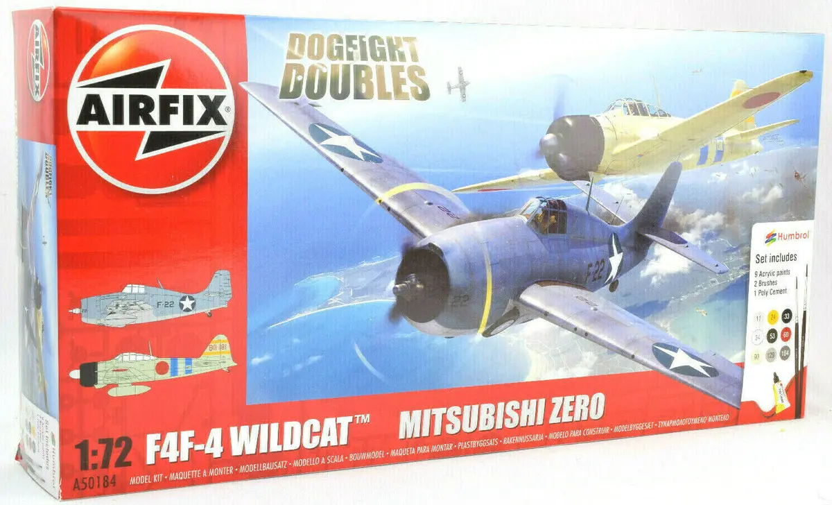 Airfix Dogfight Grumman F4f-4 Wildcat & Mitsubishi Zero 1:72 Model Planes A50184 1
