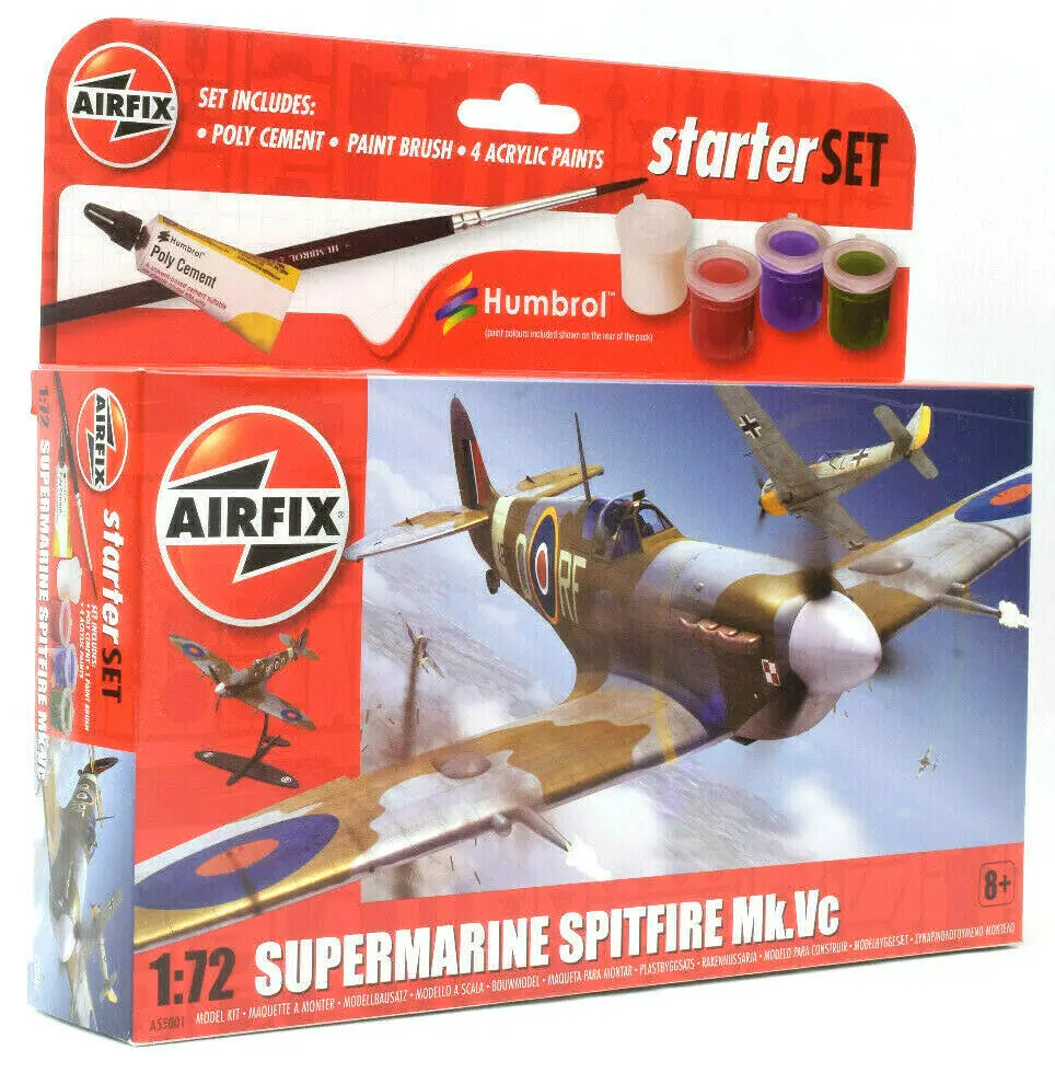 Airfix Supermarine Spitfire Mk.Vc Set W/ Glue, Paints, & Brush 1:72 Model A55001 1