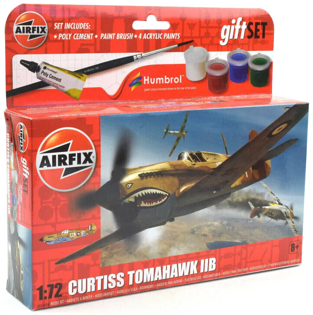 Airfix Curtiss Tomahawk Iib Set W/ Glue, Paints, & Brush 1:72 Model A55101a 1