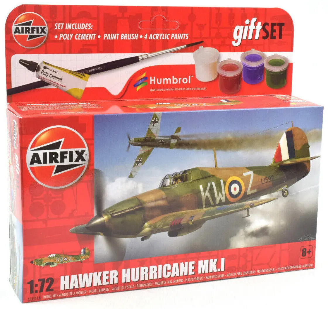 Airfix Hawker Hurricane Mk.I W/ Glue, Paints, & Brush 1:72 Plane Model A55111a 1
