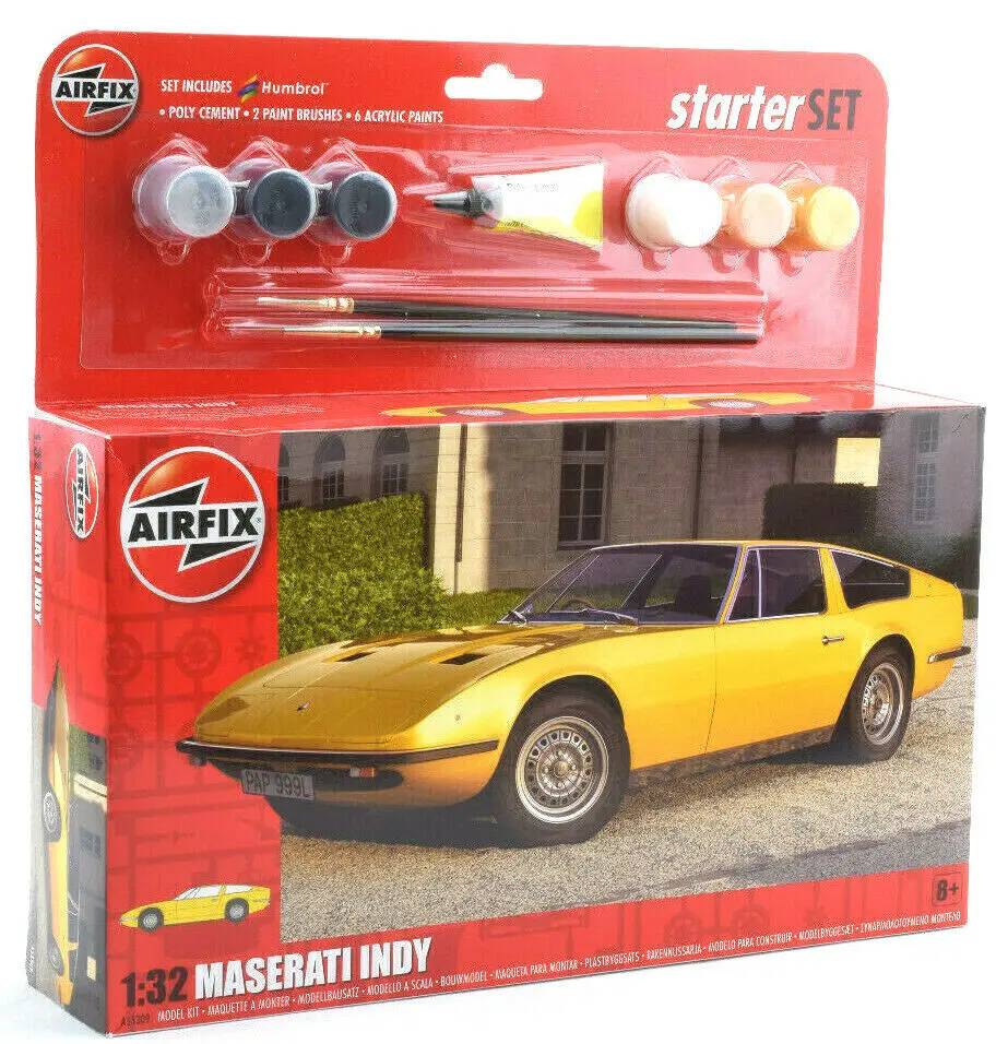 Airfix Maserati Indy Starter Set W/ Glue, Paints & Brushes 1:32 Model Kit A55309 - Sale 1