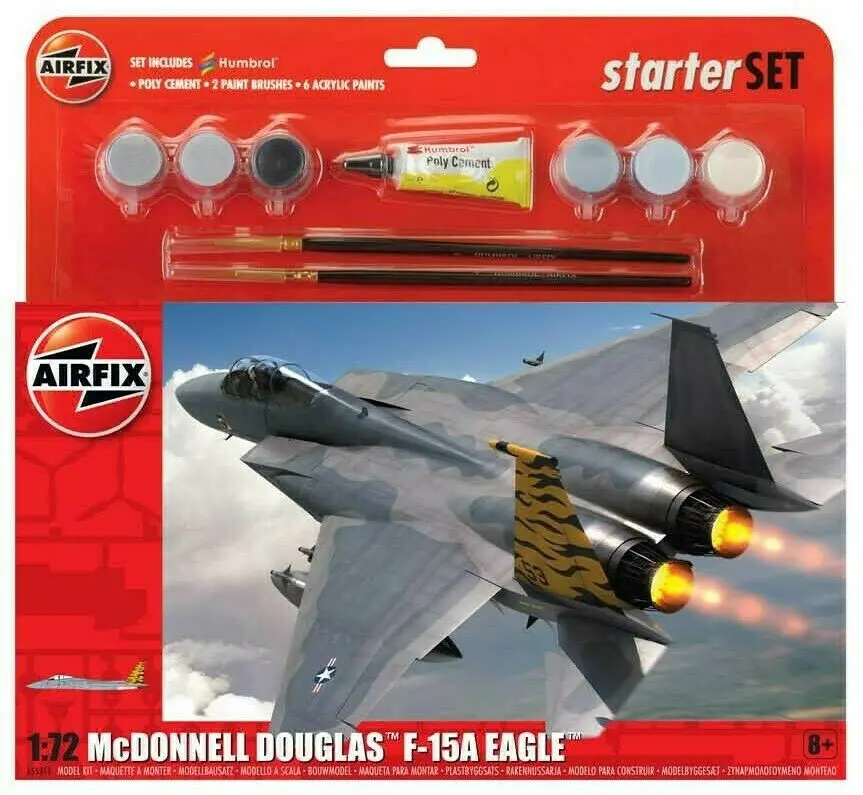 Airfix Mcdonnell Douglas F-15A Eagle W/ Glue, Paints & Brushes 1:72 Model A55311 1