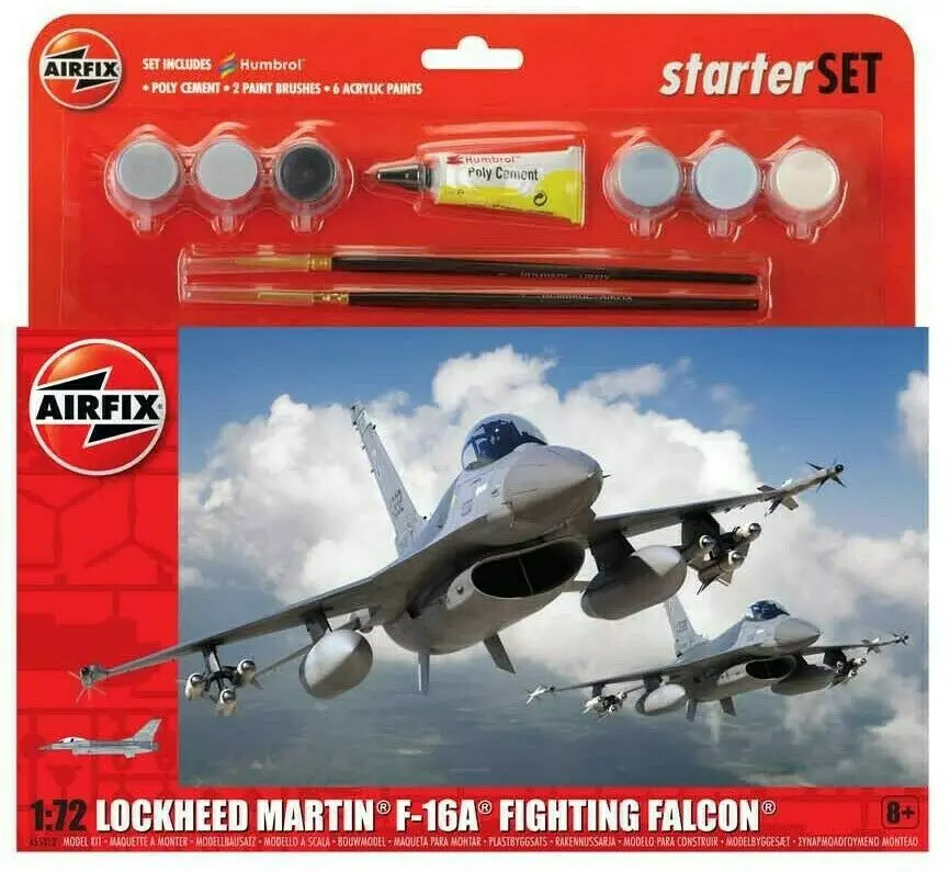 Airfix Lockheed F-16A Fighting Falcon W Glue, Paints & Brushes 1:72 Model A55312 1