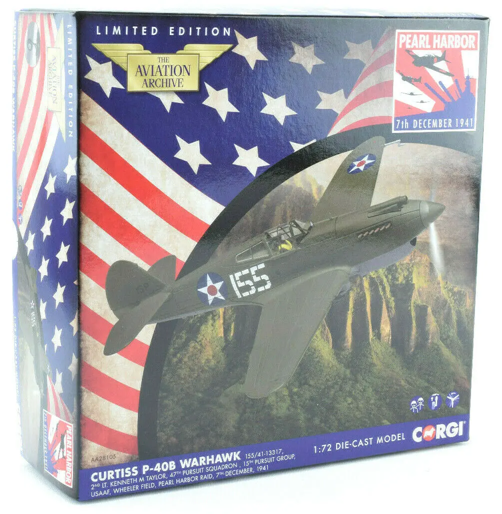 Corgi Curtiss P-40B Warhawk - Pearl Harbor 1:72 Scale Die-Cast Airplane Aa28105 1