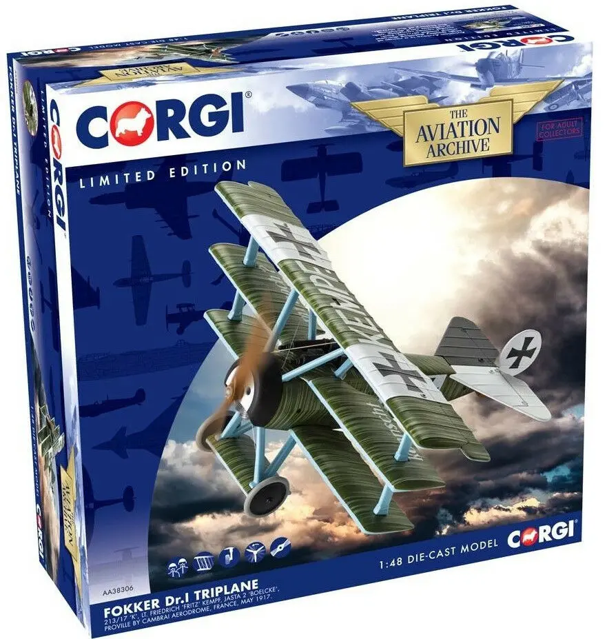 Corgi Fokker Dr.1 Triplane - May 1917 1:48 Die-Cast Airplane Aa38306 1