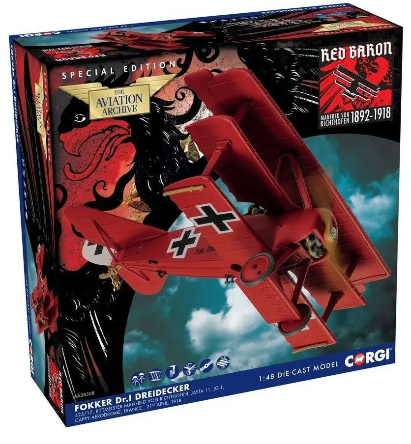 Corgi Red Barron Fokker Dr.1 Dreidecker Triplane 1:48 Die-Cast Airplane Aa38308 1